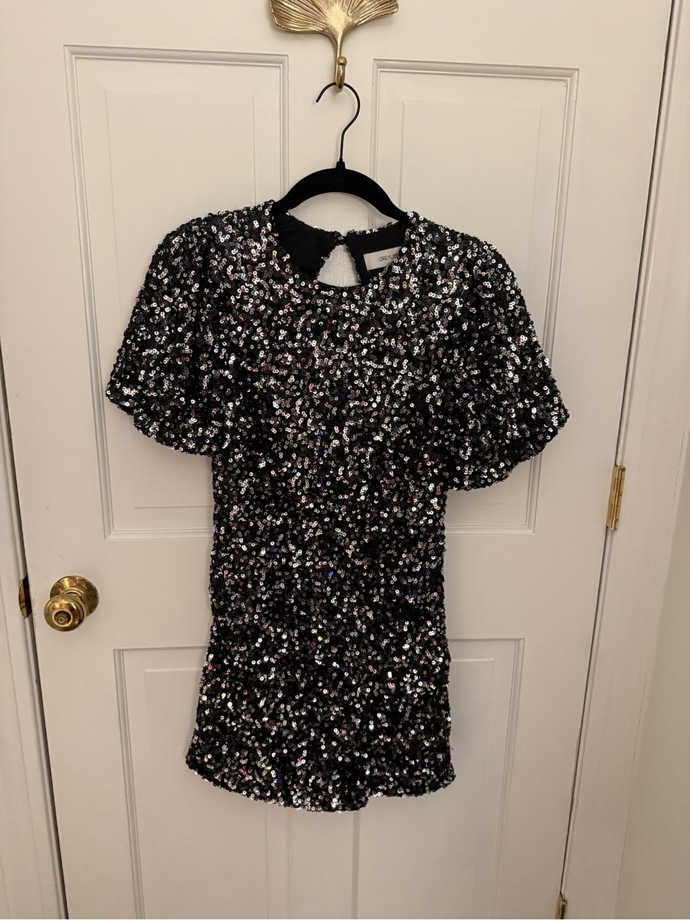 Greylin Black Fitted Open-back Sequin Mini Dress